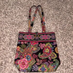 Vera Bradley Black Floral Paisley Tote - Multicolor Accents